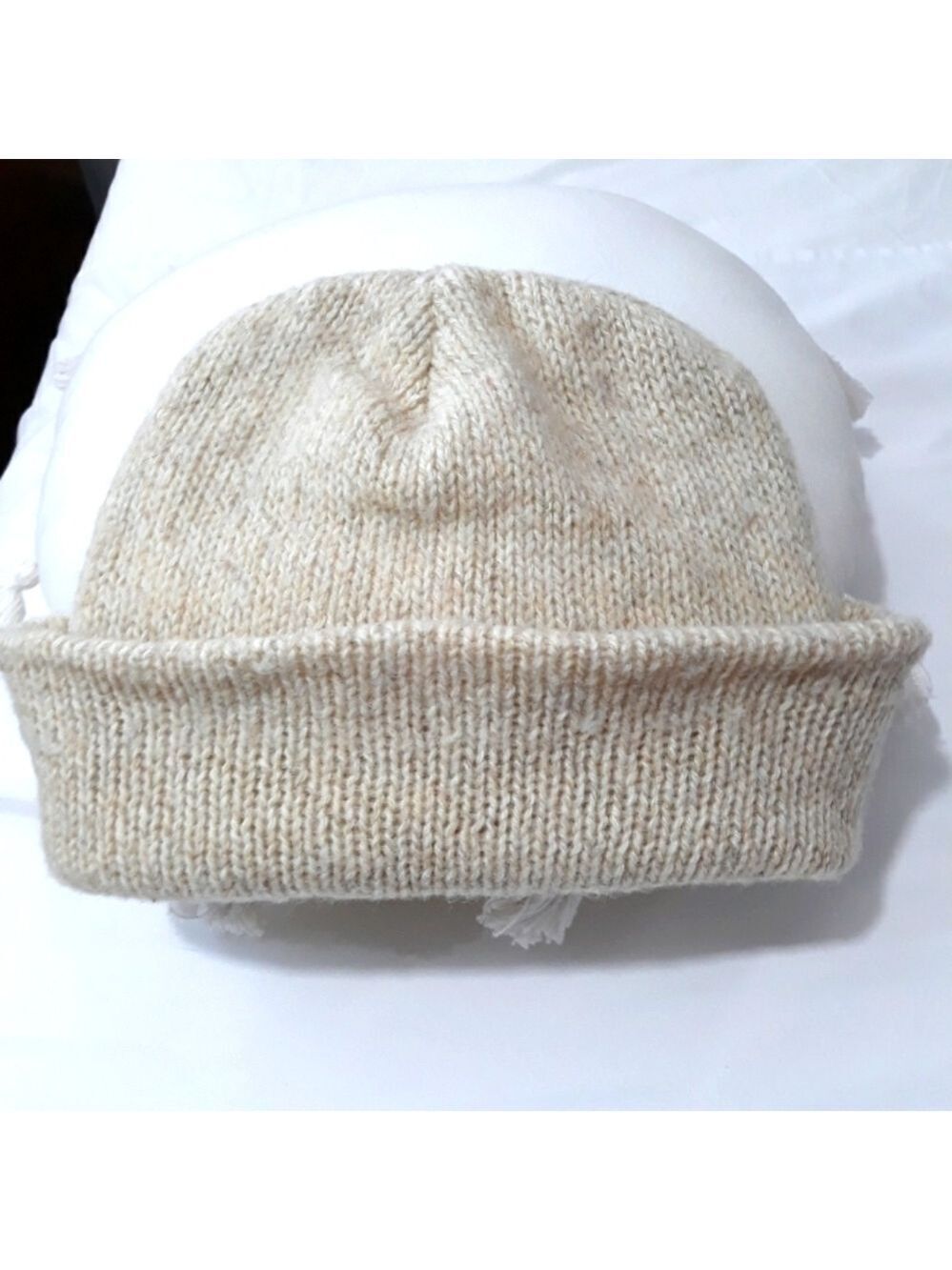 Hat Unisex knit wool blend cream